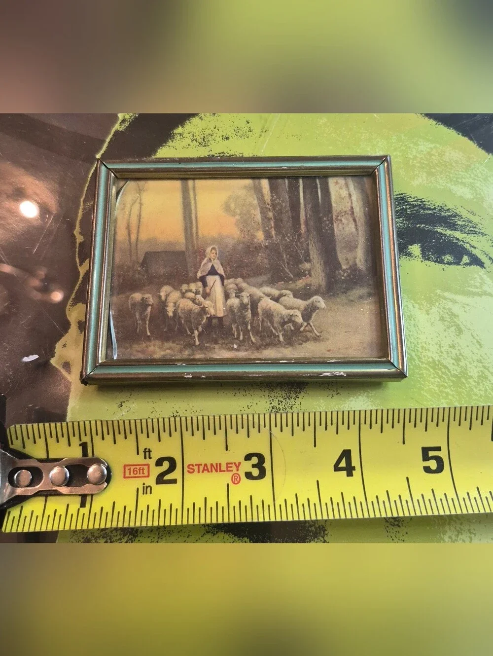 Vintage Shepherdess Wall Art Print in Green Frame